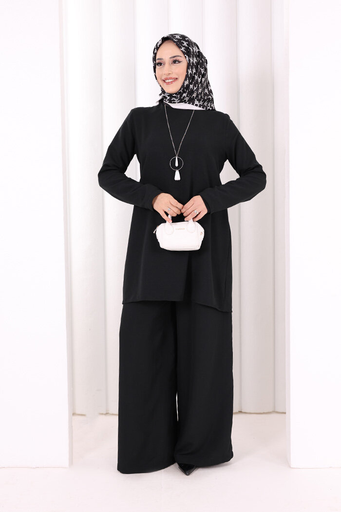 Kolyeli Tunik Pantolon Takım 8027 Siyah - 1