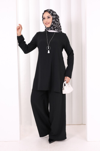 Kolyeli Tunik Pantolon Takım 8027 Siyah - 2