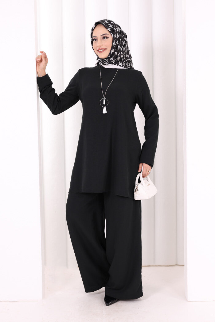 Kolyeli Tunik Pantolon Takım 8027 Siyah - 2