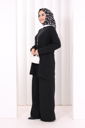 Kolyeli Tunik Pantolon Takım 8027 Siyah - 3