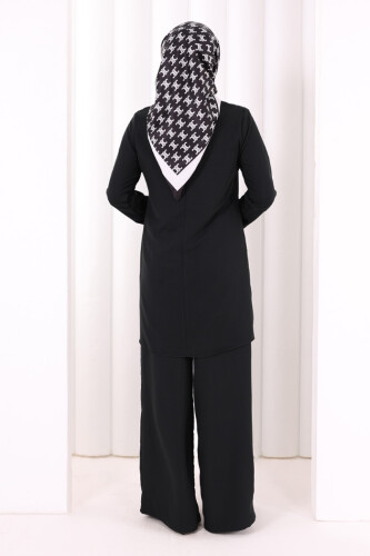 Kolyeli Tunik Pantolon Takım 8027 Siyah - 4