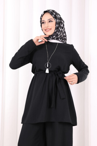 Kolyeli Tunik Pantolon Takım 8027 Siyah - 5