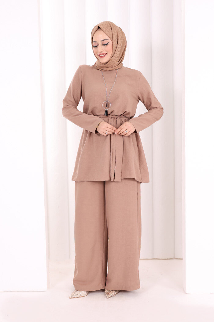 Kolyeli Tunik Pantolon Takım 8027 Somon - 1