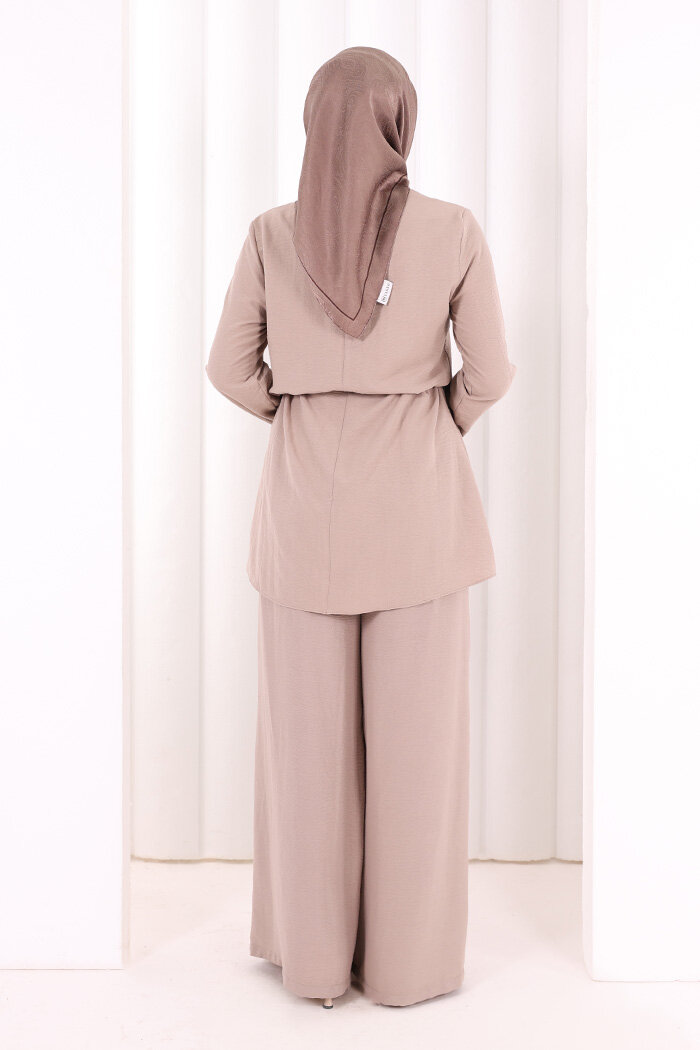 Kolyeli Tunik Pantolon Takım 8027 Vizon - 4