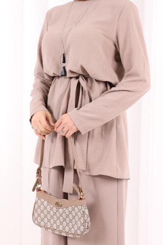 Kolyeli Tunik Pantolon Takım 8027 Vizon - 6