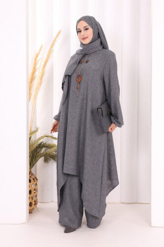 Kolyeli Tunik Pantolon Takım ŞAL HEDİYE! 8020 Antrasit - 3