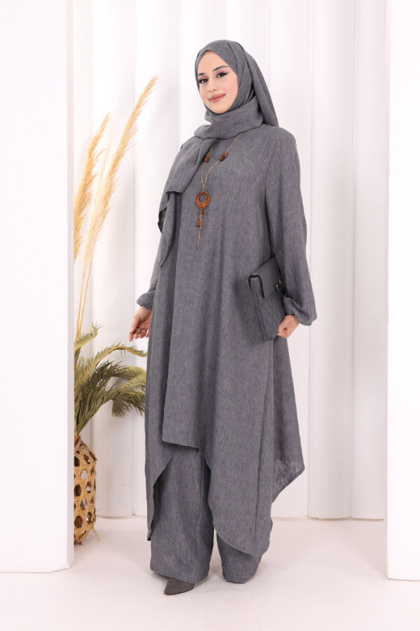 Kolyeli Tunik Pantolon Takım ŞAL HEDİYE! 8020 Antrasit - 3