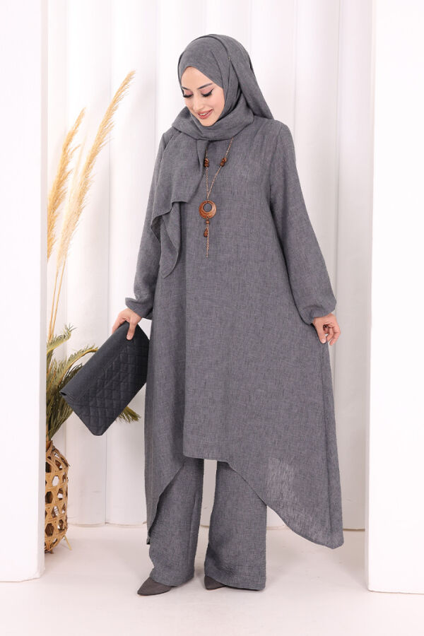Kolyeli Tunik Pantolon Takım ŞAL HEDİYE! 8020 Antrasit - 4