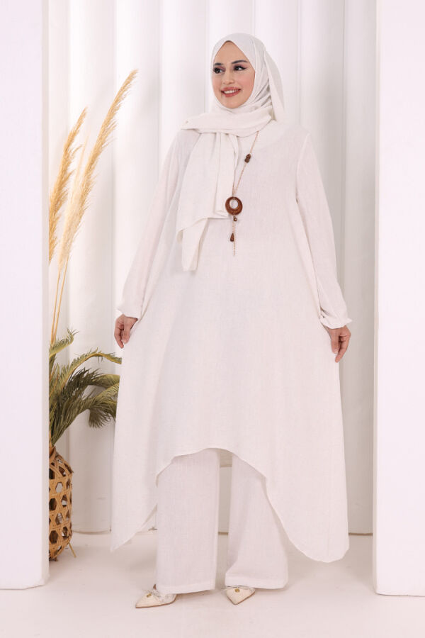 Kolyeli Tunik Pantolon Takım ŞAL HEDİYE! 8020 Ekru - 1