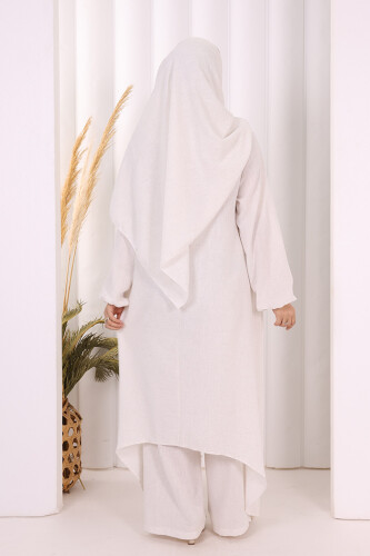 Kolyeli Tunik Pantolon Takım ŞAL HEDİYE! 8020 Ekru - 4