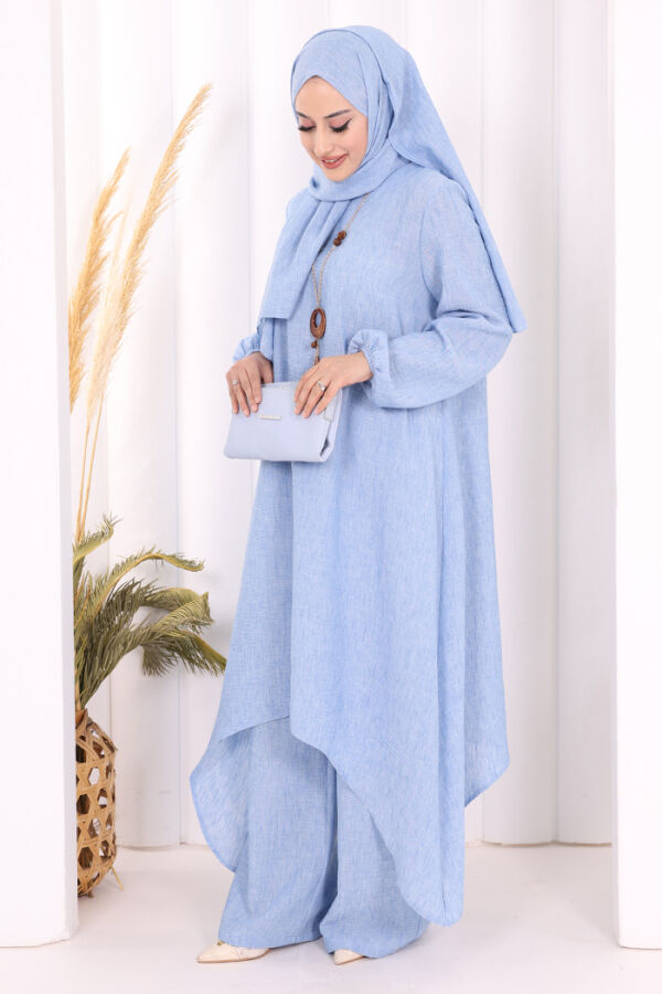 Kolyeli Tunik Pantolon Takım ŞAL HEDİYE! 8020 İndigo - 2