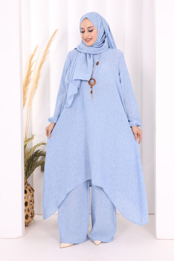 Kolyeli Tunik Pantolon Takım ŞAL HEDİYE! 8020 İndigo - 3