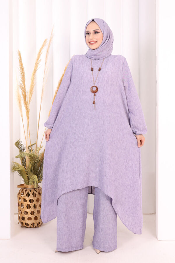 Kolyeli Tunik Pantolon Takım ŞAL HEDİYE! 8020 Lila - 1
