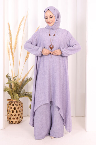 Kolyeli Tunik Pantolon Takım ŞAL HEDİYE! 8020 Lila - 2