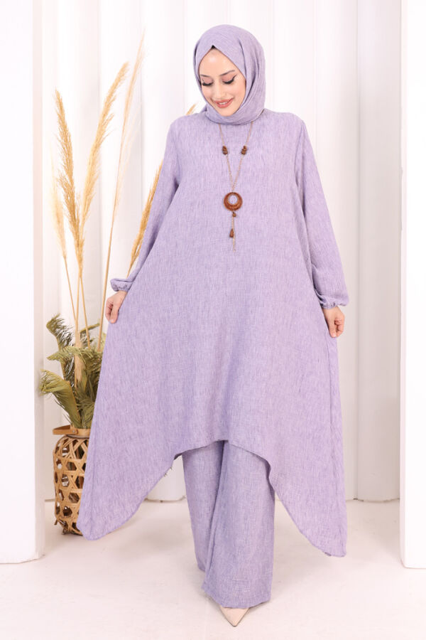Kolyeli Tunik Pantolon Takım ŞAL HEDİYE! 8020 Lila - 3