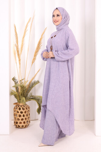 Kolyeli Tunik Pantolon Takım ŞAL HEDİYE! 8020 Lila - 4