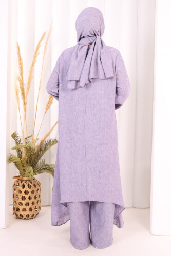 Kolyeli Tunik Pantolon Takım ŞAL HEDİYE! 8020 Lila - 5