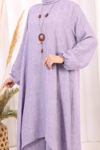 Kolyeli Tunik Pantolon Takım ŞAL HEDİYE! 8020 Lila - 7