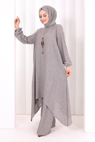 Kolyeli Tunik Pantolon Takım ŞAL HEDİYE! 8020 Melanj Kahverengi - 3