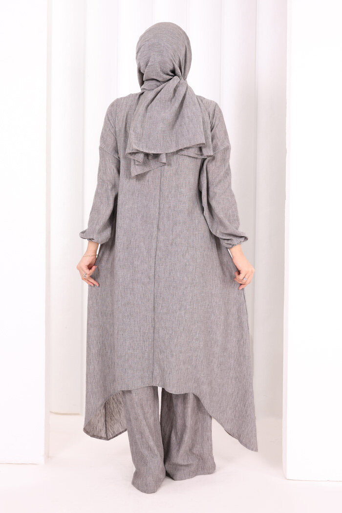 Kolyeli Tunik Pantolon Takım ŞAL HEDİYE! 8020 Melanj Kahverengi - 4