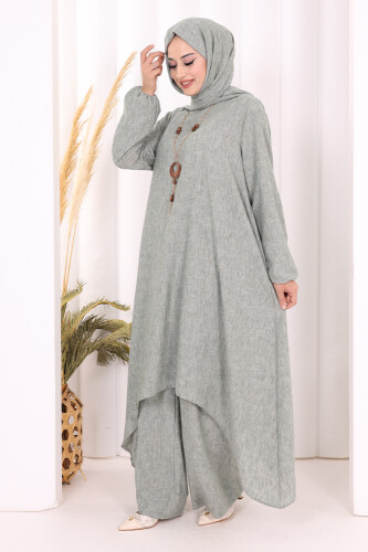 Kolyeli Tunik Pantolon Takım ŞAL HEDİYE! 8020 Mint - 4