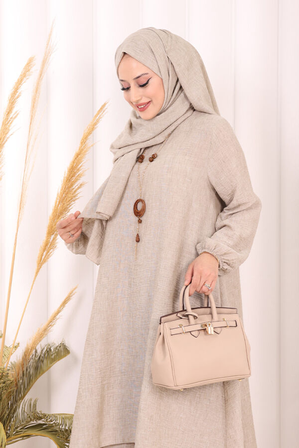 Kolyeli Tunik Pantolon Takım ŞAL HEDİYE! 8020 Vizon - 5