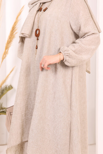 Kolyeli Tunik Pantolon Takım ŞAL HEDİYE! 8020 Vizon - 6