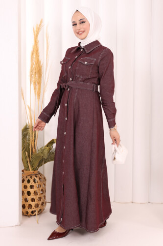 Kot Elbise 7061 Bordo - 4