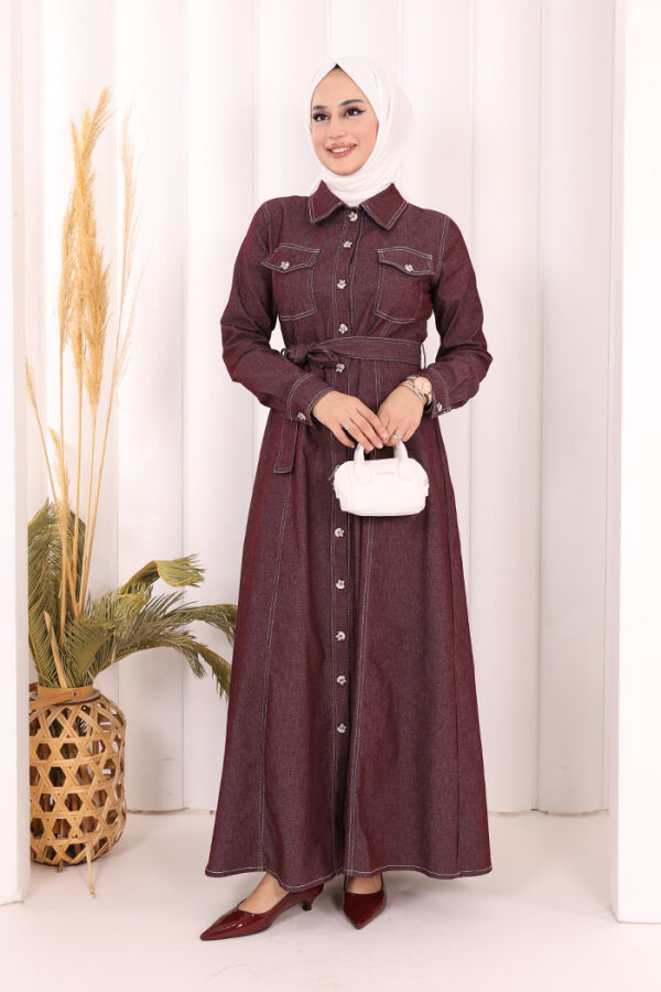 Kot Elbise 7061 Bordo - 1