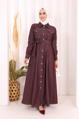 Kot Elbise 7061 Bordo - 2