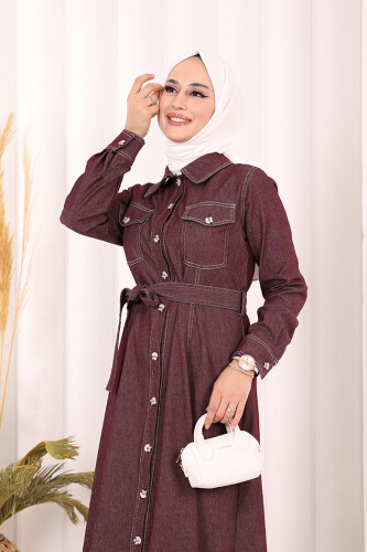 Kot Elbise 7061 Bordo - 6