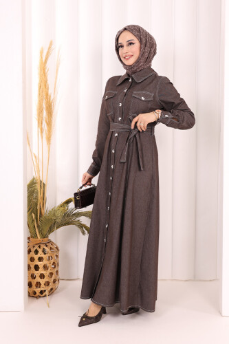 Kot Elbise 7061 Kahverengi - 3
