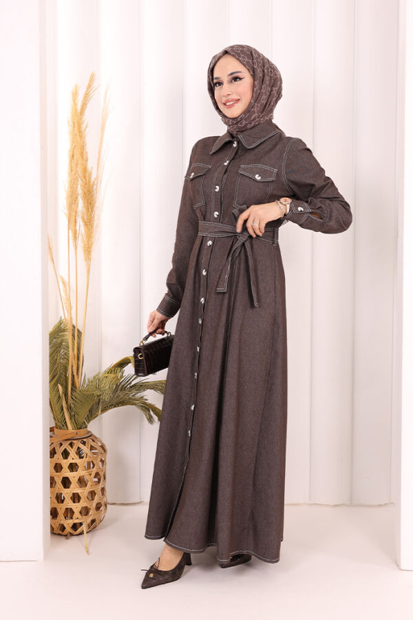 Kot Elbise 7061 Kahverengi - 3