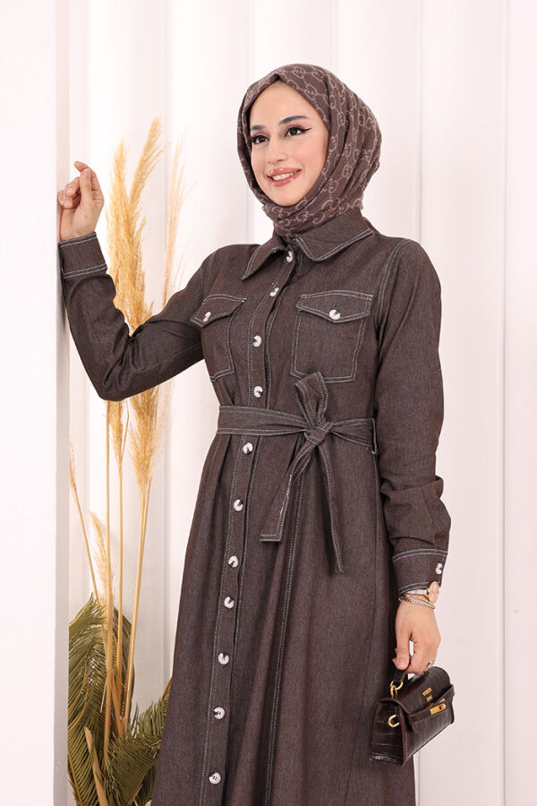 Kot Elbise 7061 Kahverengi - 5