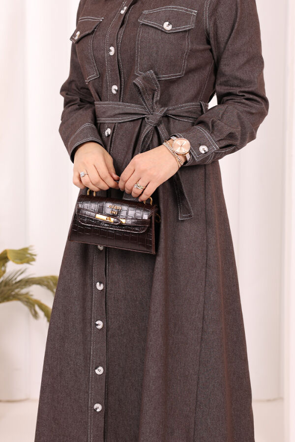 Kot Elbise 7061 Kahverengi - 6