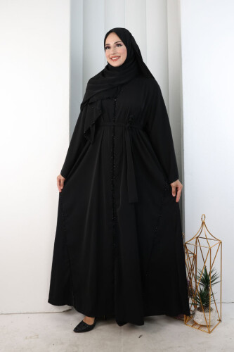Kristal Taşlı Şallı Abaya 9205 Siyah