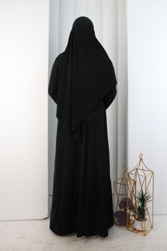 Kristal Taşlı Şallı Abaya 9205 Siyah - 5