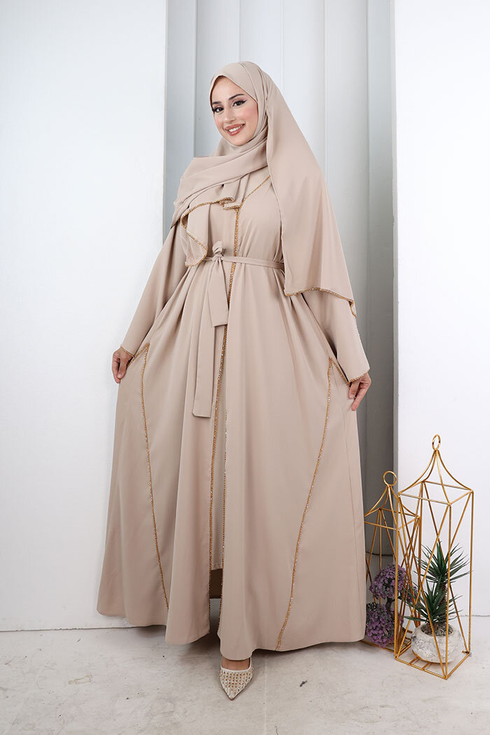 Kristal Taşlı Şallı Abaya 9205 Taş - 1