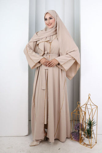 Kristal Taşlı Şallı Abaya 9205 Taş - 2