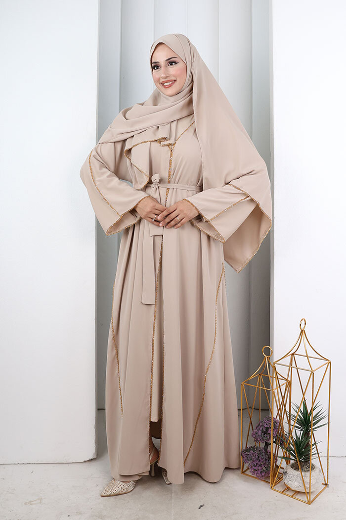 Kristal Taşlı Şallı Abaya 9205 Taş - 2