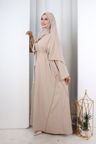 Kristal Taşlı Şallı Abaya 9205 Taş - 4