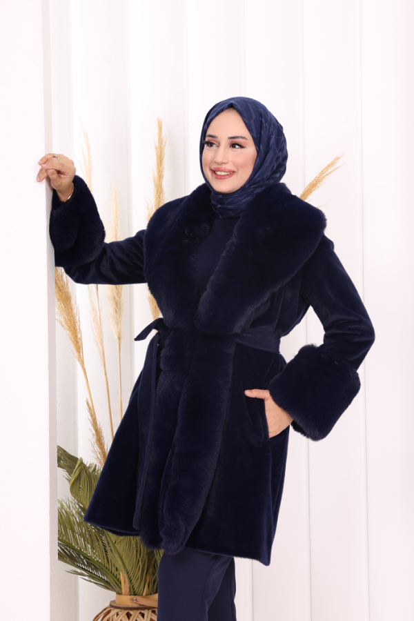 Kürklü Kaban 70062 Lacivert - 5