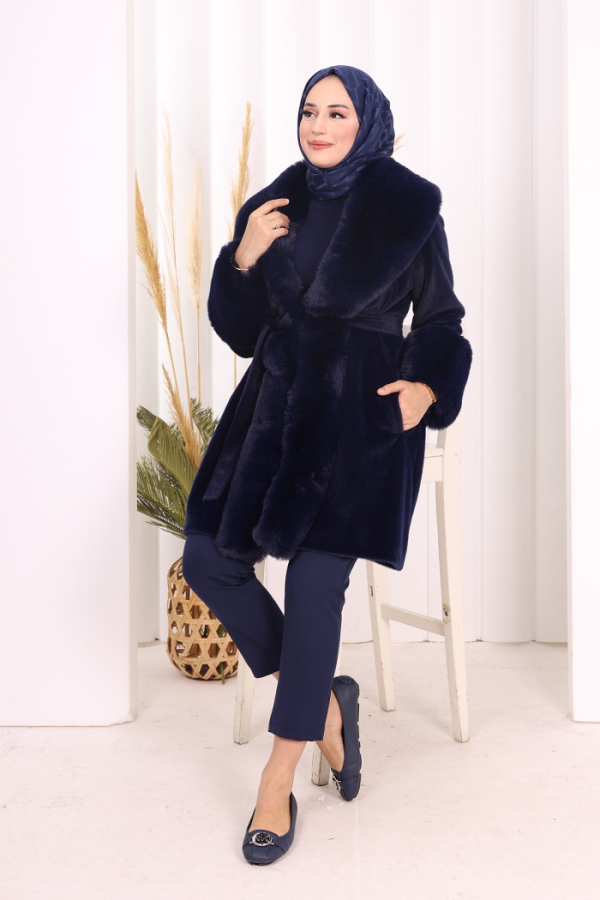 Kürklü Kaban 70062 Lacivert - 6