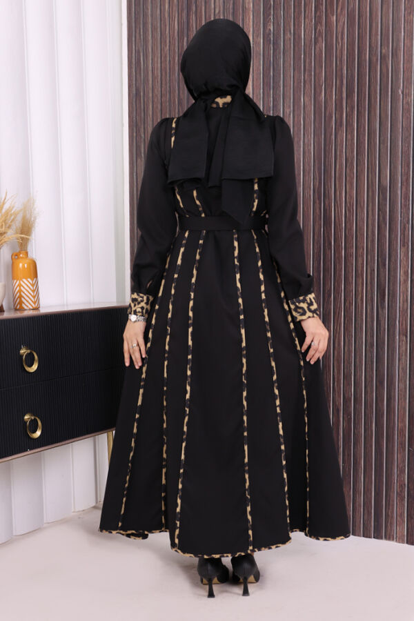 Leopar Biyeli Kemerli Elbise 3930 Siyah - 4