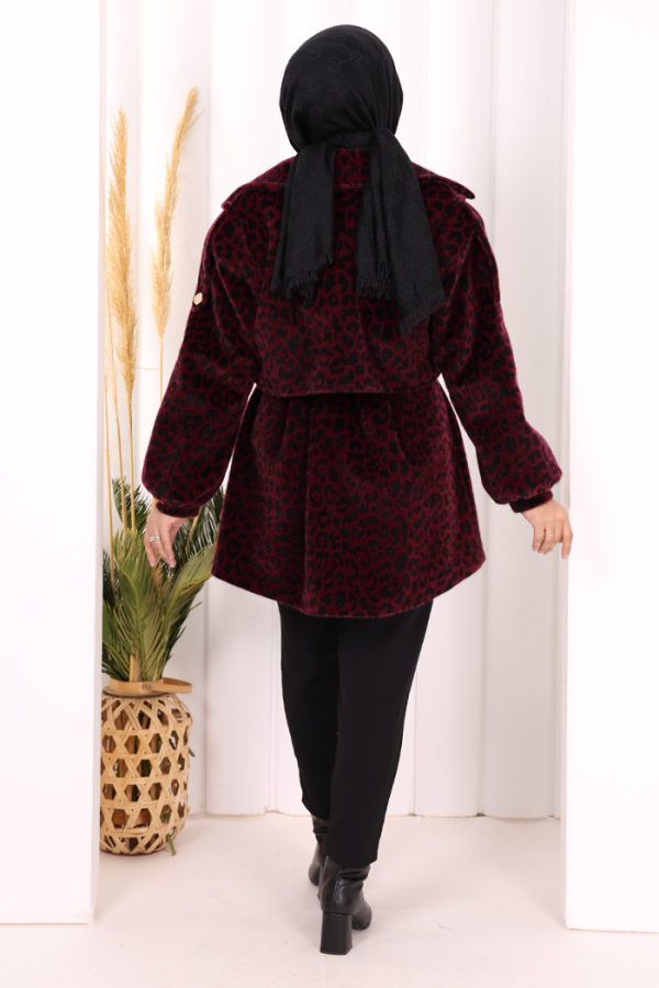 Leopar Düğmeli Kaban 70059-1 Bordo - 4