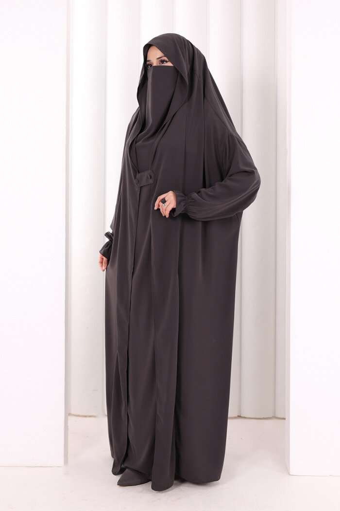 Medine Kendinden Peçeli Sufleli Cilbab 6032 Füme - 4