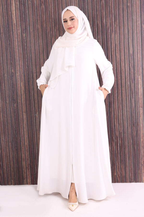 Fermuarlı Kol Manşetleri Büzgülü Mevlana Ferace 6007 Ekru - 2