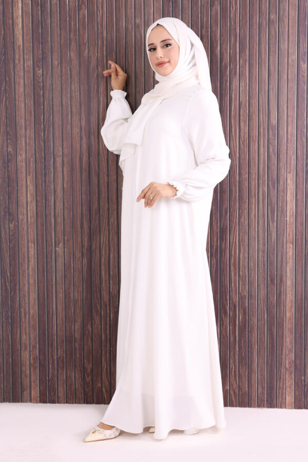 Fermuarlı Kol Manşetleri Büzgülü Mevlana Ferace 6007 Ekru - 3