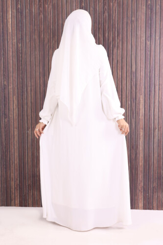Fermuarlı Kol Manşetleri Büzgülü Mevlana Ferace 6007 Ekru - 4