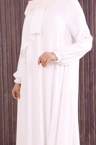 Fermuarlı Kol Manşetleri Büzgülü Mevlana Ferace 6007 Ekru - 6